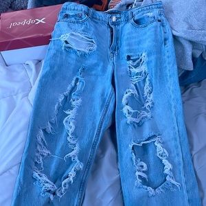 Mom Jean Style Ripped Blue Jeans